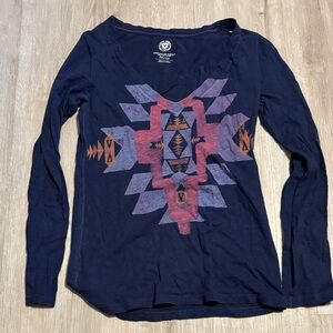 American Eagle Outfitters Navy and Rust Geometric Long Sleeve Tee
